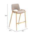 Zuo - Desi Tabouret de comptoir - Beige/Or - Ensemble de 2-8