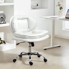 HOMCOM - Chaise de bureau large sans accoudoirs à roulettes croisées - blanc-Le cuir synthétique respirant est imperméable et facile à nettoyer pour un usage quotidien 