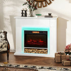 HOMCOM - Cheminée électrique 41 po avec manteau et effet de flamme 3d réglable - 1400 W - blanc-Bande lumineuse LED RGB, flamme 3D avec trois niveaux de luminosité pour une ambiance chaleureuse