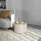 HOMCOM - Table basse ronde avec plateau, rangement et revêtement - blanc crème-Rangement caché sous le siège pour divers objets 