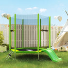 Qaba - Trampoline pour tout-petits 85 po avec toboggan, échelle et enceinte de sécurité, pour garçons et filles 3+ ans - vert-Les couleurs vives rendent ce trampoline attrayant pour les enfants 