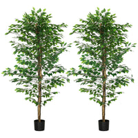 HOMCOM - Arbre s artificiels de ficus 6 pi pour décoration intérieure de la maison - vert - lot de 2-Lot de deux. Belle plante artificielle au design de ficus 