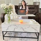 HOMCOM - Table basse relevable avec compartiment de rangement caché - blanc-Matériau : Panneau de particules, Métal