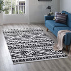 Modway - Haku Tribal marocain géométrique Tapis de 5 pi l x 8 pi L - Noir et blanc-Tissage serré à poil bas