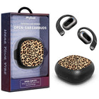 MyBat - Écouteurs Bluetooth Design Lab OpenEar noir et imprimé léopard élégants et confortables pour les modes de vie actifs-Design élégant à imprimé noir et léopard pour une déclaration de mode audacieuse