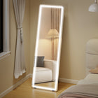 HOMCOM - Miroir sur pied led avec éclairage 3 couleurs - 21 po l x 64 po h - clair-Propose 3 modes de couleur et une gradation en continu pour un éclairage personnalisé grâce à un bouton tactile 