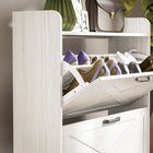 HOMCOM - Armoire à chaussures étroite style ferme - chêne blanc-Kit anti-basculement pour assurer la stabilité et la sécurité 