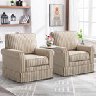 Ebello - Kandyn Fauteuil tonneau pivotant 29,7 po rembourré rayures douces coussin amovible, brun-10