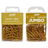 JAM Paper - Paquet combiné de trombones colourés - standard et jumbo - trombones dorés - 1 paquet de 100 et 1 paquet de 75-Couleur : Or
