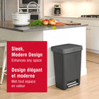 Rubbermaid - Poubelle à pédale 12,4 gallons - Anthracite-Couvercle à fermeture lente : Fermeture silencieuse et contrôlée du couvercle, qui se referme en douceur pour minimiser le bruit