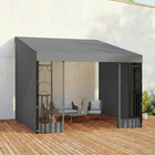 Outsunny - Pergola gazebo mural 10 pi l x 10 pi L avec rideaux et moustiquaires - gris foncé-Le toit de pergola en polyester enduit de PA protège contre les UV
