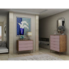 Manhattan Comfort - Rockefeller ensemble de commodes de chambre à coucher style milieu du siècle - nature et rose pâle - lot de 2-Choisissez le design de votre poignée lorsque le produit est chez vous Option pour une poignée découpée ou un look affleurant