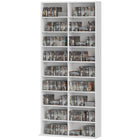 HOMCOM - Meuble double pour médias, étagère DVD à 9 niveaux avec 18 compartiments - blanc-facile à placer dans les petits espaces 