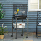 PawHut - Cage à oiseaux 44 po H avec accessoires, roulettes, support amovible, rangement - noir-Une grande porte et deux petites portes pour un accès facile à l'intérieur 