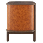Modway - Coralie 2 tiroirs Cuir végétalien courbé Table de chevet, Noyer Tan-Poignées de tiroir en métal doré