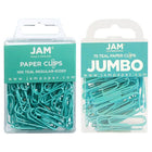 JAM Paper - Paquet combiné de trombones colourés - standard et jumbo - trombones sarcelle - 1 paquet de 100 et 1 paquet de 75-Couleur : Sarcelle