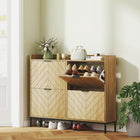 HOMCOM - Armoire à chaussures mince pour entrée et couloir - chêne-Plateau à rebord relevé pour les essentiels ou la décoration 
