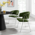 Modway - Nella Rembourré Performance Velvet Chaise à manger Ensemble de 2 - Argent vert mousse-Pieds métalliques effilés