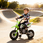 Qaba - Moto tout-terrain pour enfants 12V avec accélérateur à poignée tournante, roues d'entraînement, musique, pour tout-petits 3-6 ans - vert-Les deux moteurs 12V offrent une puissance de conduite élevée 