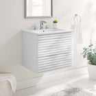 Modway - Render Support mural de 24" Vanette de salle de bain - Blanc blanc-Coiffeuse à grains de noyer