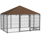 PawHut - chenil pour chien d’extérieur 6,9 pi x 4,6 pi x 5 pi avec auvent et bols rotatifs-Le toit offre du confort par temps chaud et une protection contre la pluie 