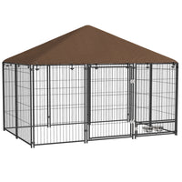 PawHut - chenil pour chien d’extérieur 6,9 pi x 4,6 pi x 5 pi avec auvent et bols rotatifs-Le toit offre du confort par temps chaud et une protection contre la pluie 