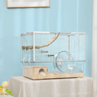 PawHut - Cage pour Hamsters et Gerbilles - Blanc-Comprend une roue d'exercice, une cabane en bois, une salle de bain, une rampe, une gamelle et des plateformes