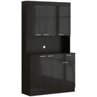 HOMCOM - Armoire de cuisine garde-manger avec étagère réglable et tiroir - noir brillant-Un tiroir avec des glissières métalliques lisses vous permet de ranger facilement les serviettes et les couverts 