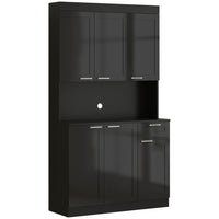 HOMCOM - Armoire de cuisine garde-manger avec étagère réglable et tiroir - noir brillant-Un tiroir avec des glissières métalliques lisses vous permet de ranger facilement les serviettes et les couverts 
