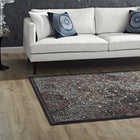 Modway - Westia Vintage turc orné Tapis de comédie 8 pi l x 10 pi L - Brun foncé et bleu argenté-Dessous en caoutchouc rainuré de préhension 