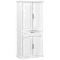 HOMCOM - Armoire de cuisine 72 po avec tiroir et étagères ajustables - blanc-Finition peinte avec des panneaux de porte en relief et des accents métalliques antiques qui rafraîchissent votre intérieur 