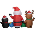GEMMY - Scène de Noël gonflable avec Père Noël, rennes et pingouins - 135 cm x 229 cm-Se dégonfle pour un rangement facile