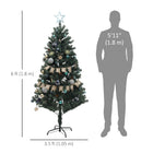 HOMCOM - Sapin de Noël artificiel pré-éclairé de 6' avec LED et décorations-Branches ignifuges pour plus de sécurité 