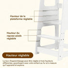 MotionGrey - Tour d’apprentissage Blessy pour tout-petits - Tour d’observation réglable pour cuisine avec barre de sécurité - Blanc-Conception sécurisée avec rampes solides, structure anti-basculement et bords arrondis pour une sécurité maximale