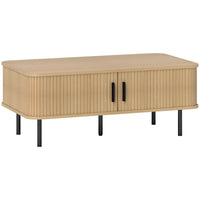 HOMCOM - Table basse avec rangement et portes coulissantes - chêne-Le style nordique avec des portes tambour cannelées ajoute une touche décorative unique