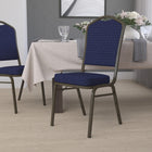 Flash Furniture – Chaise banquet empilable Hercules, dossier couronne, tissu bleu marine, motifs, base dorée, 4/pqt-Capacité de poids de 500 lb