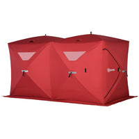Outsunny - Tente Abri De Pêche Sur Glace Pop-Up 5-8 Personnes - Rouge-Disponible pour 5 à 8 personnes, dimensions de 141,7 po L x 70,9 po l x 78,7 po H, 70 pieds carrés d’espace pour pêcher 
