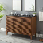 Modway - Render 48" Meuble de salle de bain à double lavabo - Noir noyer-Pieds en bois effilés