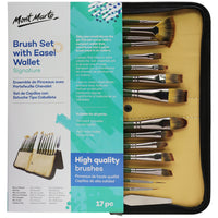 Mont Marte - Ensemble de 17 pinceaux Signature - Synthétiques-Comprend un portefeuille compact à fermeture éclair qui se transforme en chevalet pour pinceaux, facilitant ainsi le rangement des pinceaux et de la peinture lors de vos déplacements