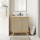 Modway - Soma 30" Armoire de toilette de salle de bain (lavabo non inclus) - Chêne-Poignées de porte en métal