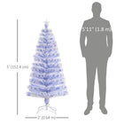 HOMCOM - Arbre de Noël à fibres optiques LED pré-éclairé de 5ft décoration artificielle support blanc-Mode d'éclairage prédéfini : combinaison, vagues, séquentielle, lueur lente, poursuite/flash, fondu lent, scintillement/flash et allumé en continu  