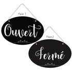 Cosco - Panneau Ouvert et Fermé avec chaîne noir et blanc 8 po x 12 po usage intérieur, texte français-Ce panneau Ouvert et Fermé comprend un texte en français pour communiquer clairement le statut de votre entreprise aux clients francophones