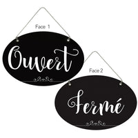 Cosco - Panneau Ouvert et Fermé avec chaîne noir et blanc 8 po x 12 po usage intérieur, texte français-Ce panneau Ouvert et Fermé comprend un texte en français pour communiquer clairement le statut de votre entreprise aux clients francophones