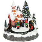 HOMCOM - Maisons de village de Noël éclairées par LED avec train rotatif-Comprend 1 église, 5 sapins de Noël, 1 place, 2 musiciens sur le banc, 1 commandant et 1 train en mouvement sur une piste rotative 