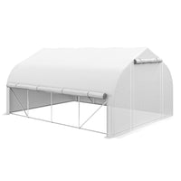Outsunny - Serre de jardin à entrée, avec 3 niveaux et 12 étagères, vert-La bâche de serre tunnel en PE protège les plantes à l'intérieur des intempéries canadiennes modérées  
