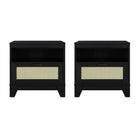 Manhattan Comfort - Lot de 2 tables de chevet Sheridan 21,63" style mid-century moderne - Noir-Table de nuit moderne en rotin pour chambre et salon