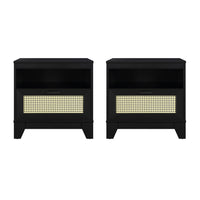 Manhattan Comfort - Lot de 2 tables de chevet Sheridan 21,63" style mid-century moderne - Noir-Table de nuit moderne en rotin pour chambre et salon