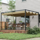 Outsunny - Pergola de patio avec auvent rétractable - 13 pi x 10 pi - kaki-Toit avec une toile en polyester anti-UV et résistante à l'eau qui bloque la plupart des rayons nocifs 