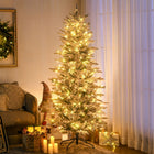 HOMCOM - Arbre de Noël artificiel floqué de 6 pi avec lumières jaune-Lumières claires jaune chaud pour l'éclairage de Noël traditionnel 
