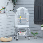 PawHut - Grande cage à oiseaux 53 po H avec support roulant amovible, étagère de rangement - blanc-Comprend deux perchoirs et deux récipients pour la nourriture 